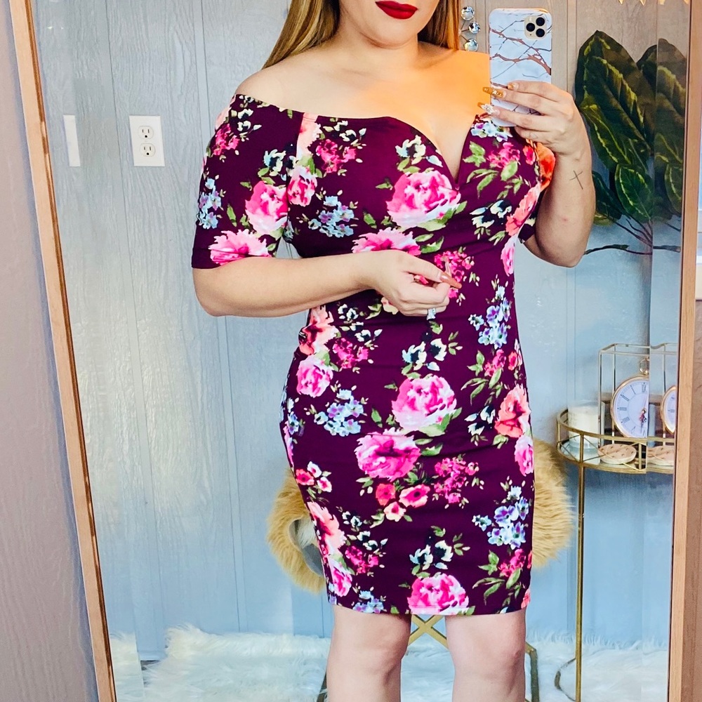 🔥Burgundy Floral Dress